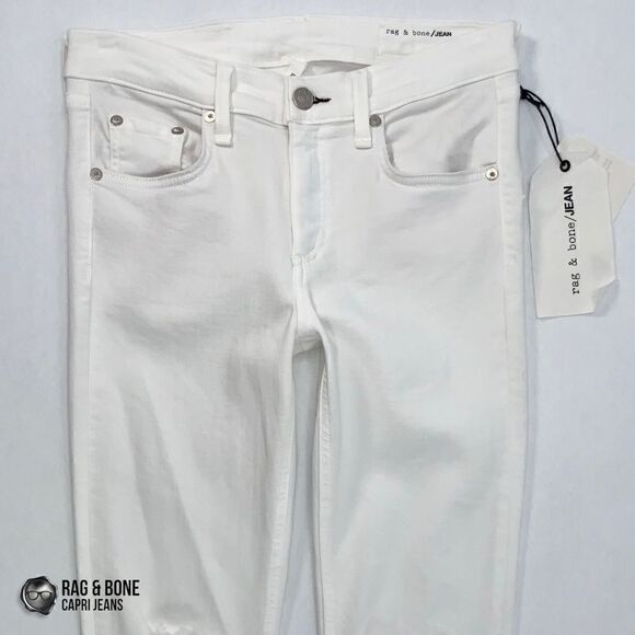 RAG & BONE SKINNY CAPRI JEANS WITH DISTRESSED KNEE HOLES NWT IN BRIGHT WHITE 27 - Picture 3 of 16